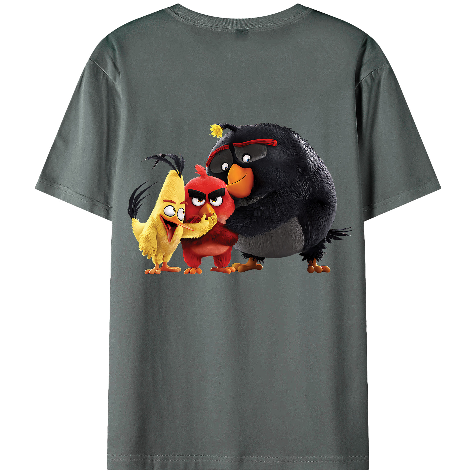（画像用） Angry Birds アングリーバード 綿100％ メンズ半袖Tシャツ（バックプリント） 通気性